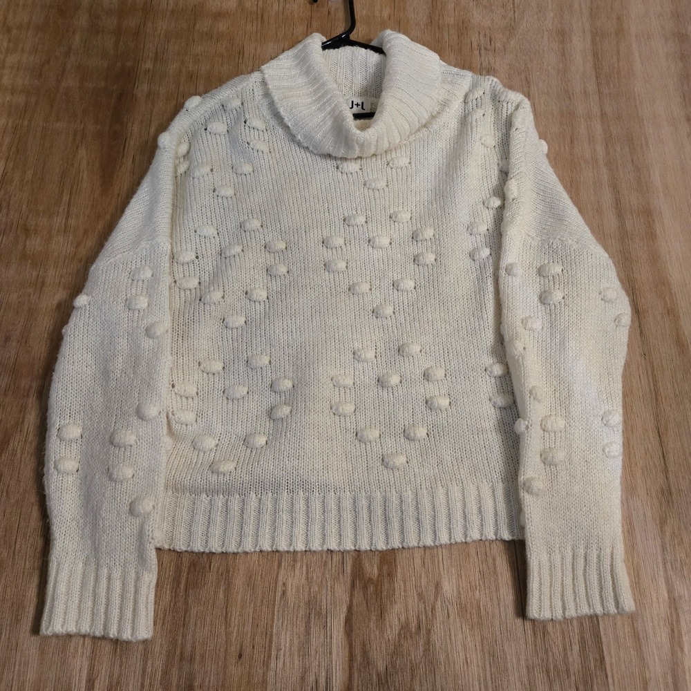Heart Pom Pom Sweater Womens Large Cable Cowl Neck Knit Y2K Cozy Soft Cropped